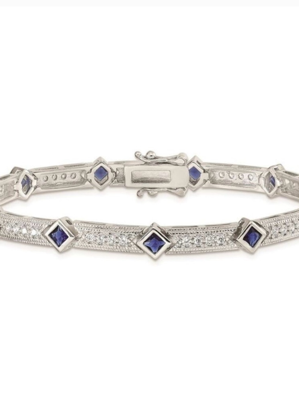 Sterling Silver Rhodium-plated Sapphire and Diamond Bracelet 7.5 In Gorgeous